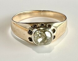 216T. 1 Forintról! Antik Magyar Briliáns (0,75 Ct) 14k Arany (3,1 g) gyűrű. Champagne régi kővel!