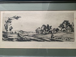 István Szőnyi: etching, marked, with frame, 44x27 cm] countryside