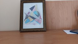 Abstract constructivist painting with 18x22 cm frame.