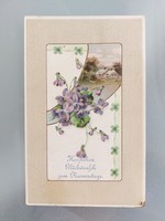 Old embossed postcard postcard violet clover cottage