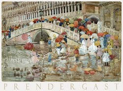 Maurice prendergast umbrellas in the rain 1899 painting art poster, Venice colorful street scene