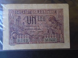 27   Régi bankjegy  -  ROMÁNIA  1 Leu 1938,   VG