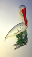 Régi üveg csiptetős karácsonyfadísz - gólya