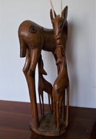 Large African teak hand-carved gazelle statue / mid-century, vintage /