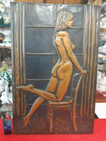 Retro bronze, copper female nude embossed wall picture.
