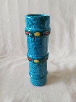 Iparművész retro ritka türkiz színű gyűrűs váza, hibátlan, 30 cm