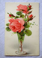 Art deco Chatarina Klein üdvözlő képeslap rózsák vázában