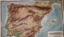 1933.Antique dr. Charles Kogutowitz giant school wall map spanish and portugal 90 x 121 cm