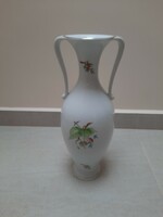 Herendi Hecsedli, csipkebogyó mintás porcelán 2 füles amfóra váza