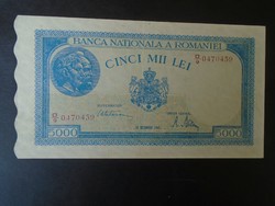 27  23  Régi bankjegy  -  ROMÁNIA 5000  Lej  1945 (dec.20.) XF