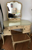 Warrings off-white kidney-shaped dressing table with mirror + puff
