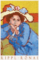 Rippl-Rónai József Kék ruhás lány virágos kalapban 1910, festmény művészeti plakátja, női portré