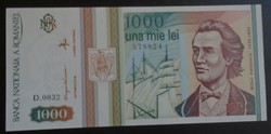 27  90 Régi bankjegy  -  ROMÁNIA 1000 Lej  1993   P102  UNC