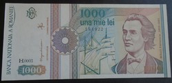 27  85  Régi bankjegy  -  ROMÁNIA 1000 Lej  1991 Septembrie    P101Ab  aUNC