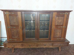 Hunting furniture 4-door glass cabinet + 2-door cabinet with copper handles, carved