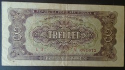 27  56   Régi bankjegy  -  ROMÁNIA  3  Lej  1952   piros sorszám  ritka
