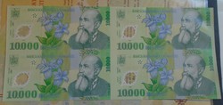 27  133  ROMÁNIA  -   10000 lej 2000  -  uncut sheet of 4  UNC banknotes  P112b