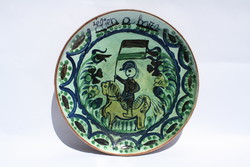 Népi kerámia fali tányér "Éljen a haza", Horezu