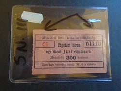 17 19 Miskolczi Orthodox Israelite Community voucher, Judaica - 300 korona