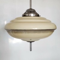 Art deco - streamline nickel plated ceiling lamp - sparkling glass cover