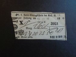 17 21   HUNGARY  - AUSTRIA  -  k.k. Lotto-Einlagsschein - Lottery  Ticket 25 January 1865  - Ofen -