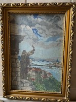 Needle tapestry picture, szt. Gellért statue + view of Budapest