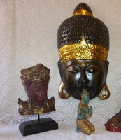 3 db régi Buddha szobor / faragott fa, bronz.
