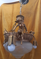 Antique gilded bronze 3-arm figural putto chandelier
