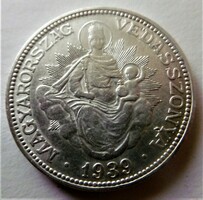 Silver 2 pengő 1939 r t1-2 640/1000 ag