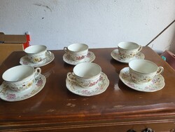 Zsolnay 6 személyes teáscsésze-aljával, pillangó mintás 2000-es évek