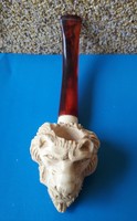 Lion head carved pumice pipe