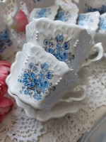 Barokk teás készlet hatszögletű csészékkel, kék rózsákkal