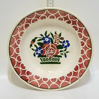 Hollóházi "Szakmáry" jelzett, virágkosár mintás riolit porcelán falitányér (2247)