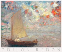Odilon Redon A fehér ruhás nők hajója 1900 festmény művészeti plakátja, vitorlás tenger színes ég