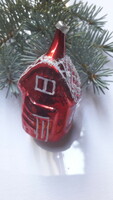 Üveg karácsonyfadísz piros téli házikó