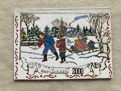 Karácsonyi / Újévi - Milleniumi - 2000 -es évre aranyozott glitteres képeslap