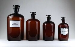 1I578 Régi barna gyógyszertári patika üveg 4 darab