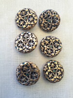 6 db antik kőberakásos réz fémgomb
