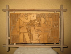Russian jury, wood carving, pastoral scene from Soviet times 36 x 22 outside 42 x 30 cm
