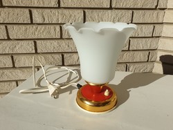 Régi retro Szarvasi tejüveg üvegbúrás asztali lámpa mid century éjjeli lámpa