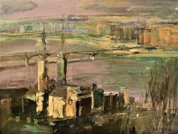 View of Budapest by János Wagner (1936 -) March evening c. Picture gallery painting with original guarantee!