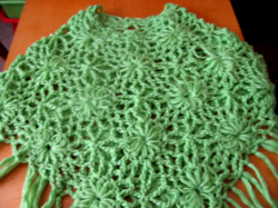 Green crochet poncho, round scarf, scarf