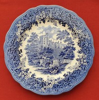 Ironstone Merrie England Haddon Hall angol kék jelenetes porcelán tányér