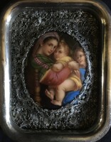 Xix.Sz.I. Hand-painted porcelain miniature in silver-plated frame!