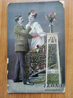Antik fotó képeslap, Üdvözlet Ilona névnapjára, 1912-ből