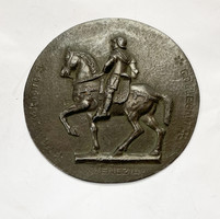 Equestrian statue of Bartolomeo Colleoni, Venetian tin wall plaque, old, marked.
