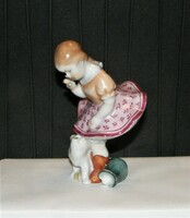 Kislány cicával Herendi porcelán figura