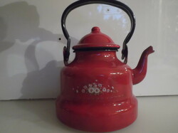 Metal - 1 l - dark red - enameled - teapot - German - nice condition