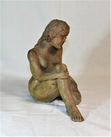 Sitting ceramic nude - marked k. Zs - 16 cm
