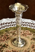 Silver-plated small vase, elegant, slim design, small base, ruffled edge, mirrored surface